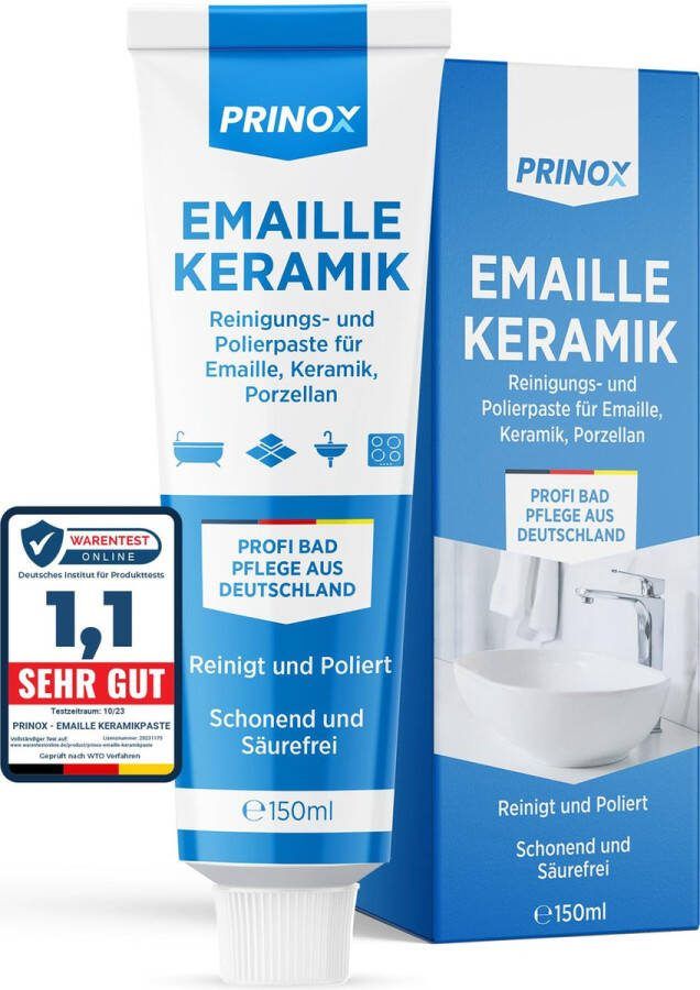 PRINOX 150 ml Polijstpasta voor Emaille Keramiek Porselein Glas-keramiek en Mineraalhars Polijstmiddel voor het Reinigen en Verzorgen van Kranen Polijst pasta