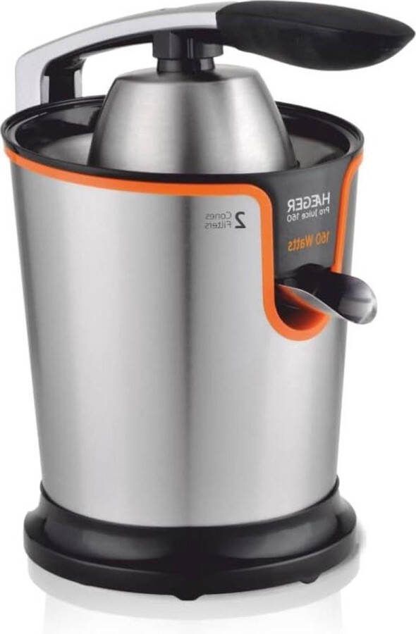 Pro Juice citruspers 160 W roestvrij staal anti-druipsysteem pulpzeef Lichaam en arm van roestvrij staal 2 drukkegels