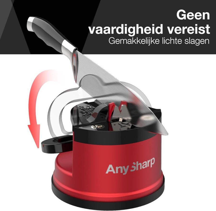 Pro Metal Messenslijper Handsfree Veiligheid PowerGrip Zuigkracht Slijpt Alle Keukenmessen Ideaal voor Gehard Staal & Kartel Werelds Beste Compact Rood Metaal