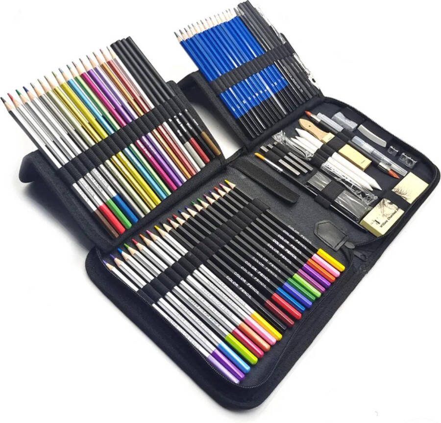Zilxx Professioneel 83-Delige Potloden Tekenset Met Draag tas Potloden kleur Metallic Pastel Grafiet Houtskool en Aquarel Puntenslijper Gum Water Kunstenaars Borstels Kneed Gum En nog Veel Meer Volwassenen en kinderen