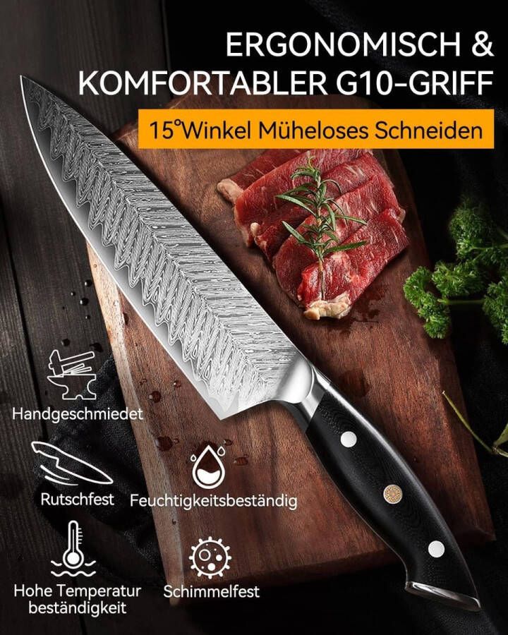 Professioneel damast koksmes lemmetlengte 195 cm keukenmes van roestvrij staal G10-greep met geschenkdoos