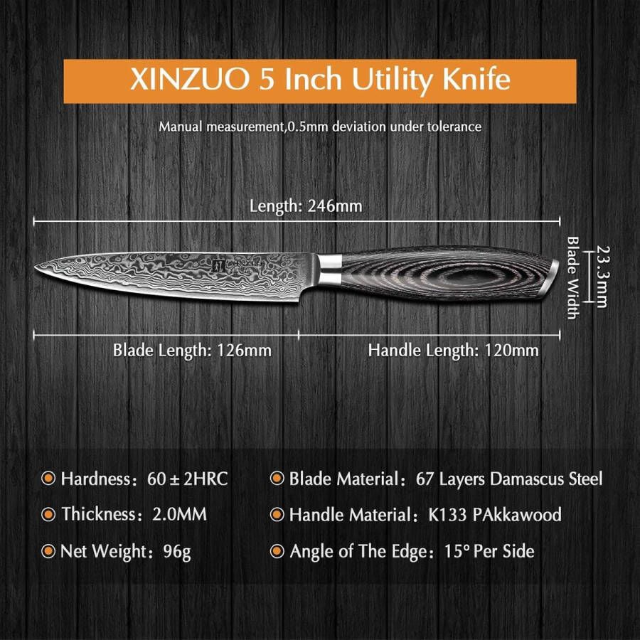 Professioneel Koksmes 12.6cm Japans Damascus Staal Officemessen Pakkawood Handvat Ya serie