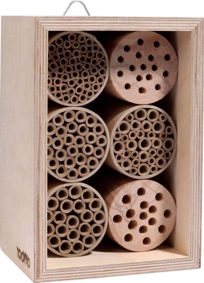 Professioneel wilde bijenhotel massieve nesthulp insectenhotel voor bijen 16 x 125 x 23 cm naturel