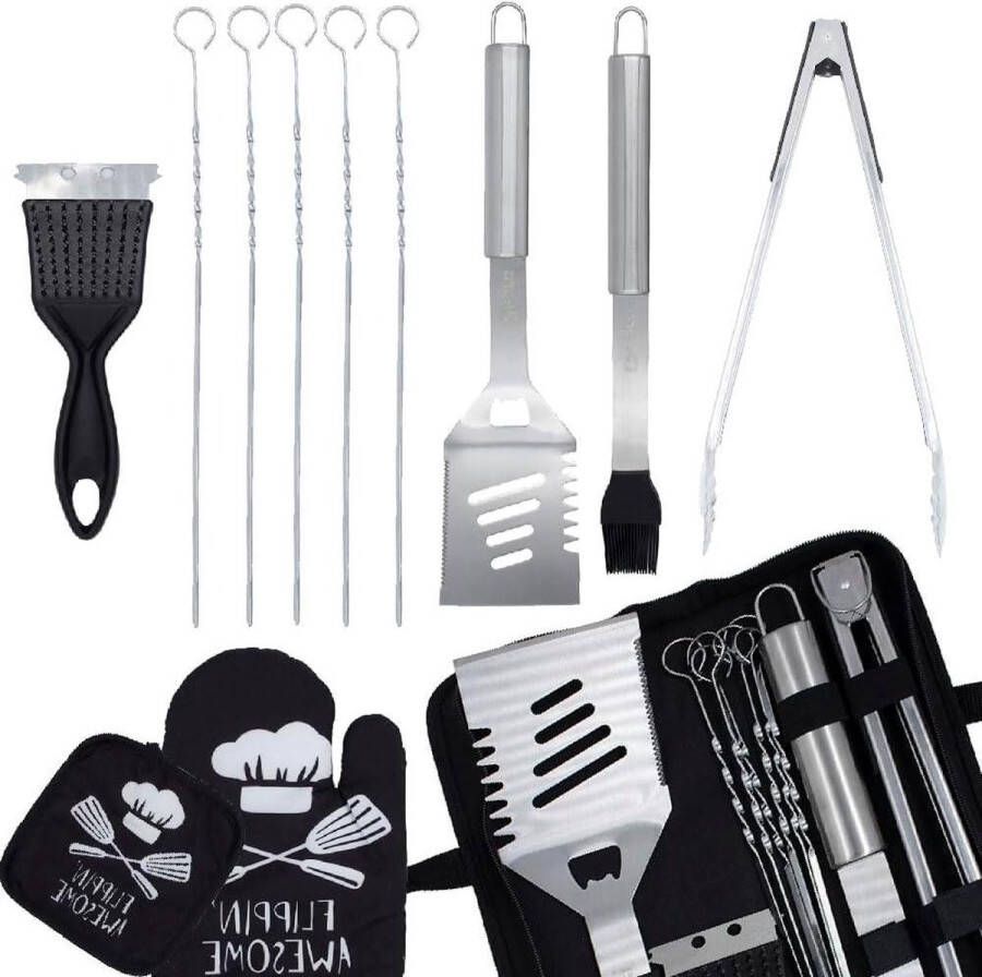 Professionele 13-delige Grillset van Roestvrij Staal Barbecue-accessoires Maletin Grill barbecue set