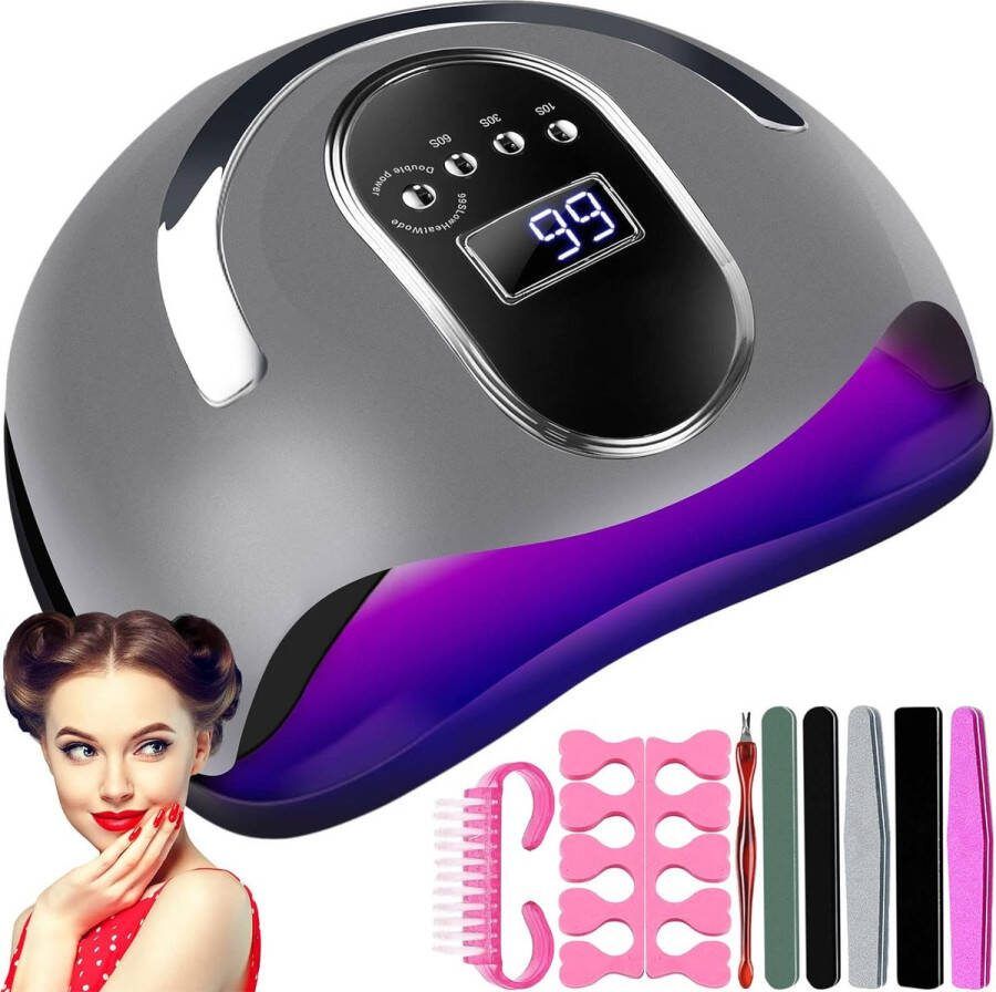Professionele 168 Watt UV Nageldroger Inclusief Starterskit Nagellamp Nagellak Uitharden Led Lamp 4 Timerinstellingen 32 LED's Slimme Infraroodsensor