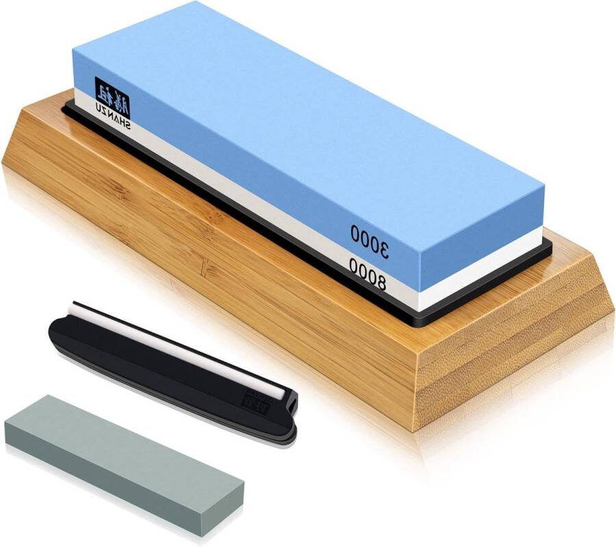 Professionele 2-in-1 dubbelzijdige messenslijper korrel 3000 8000 met antislip siliconenhouder voor keukenmessen Slijpsteen wetsteen