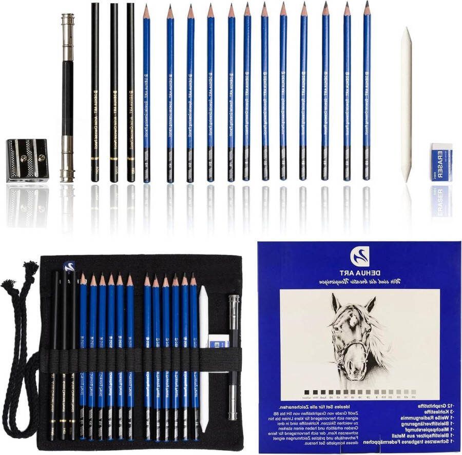 Professionele 20 Stuks Tekening en Schets Set Potloden Draagbare Tas Schets Potloden Blauw Tekendoos