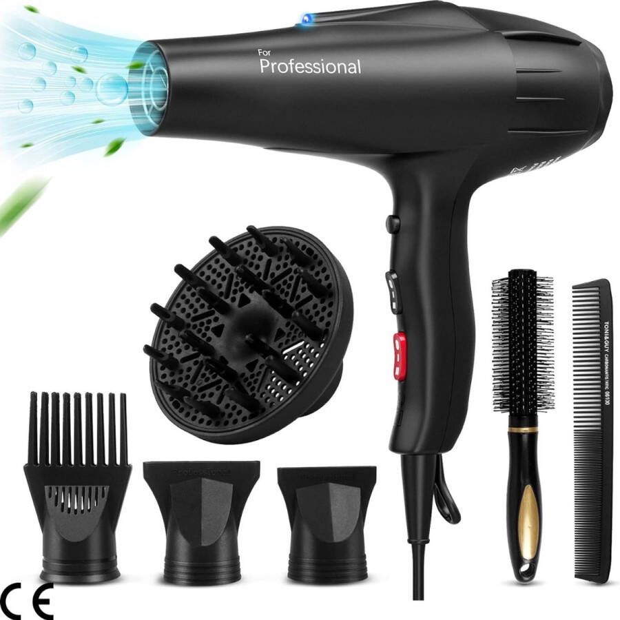 Professionele 2500W Föhn met Ionentechnologie Diffuser Concentratoren Kammen 3 Temperatuurinstellingen 2 Snelheden Lange Kabel