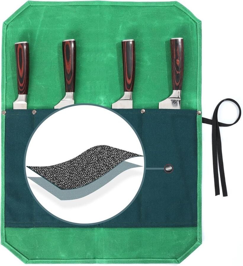 Professionele Anti-Snij-Stoffen Messenhouder 4 Sleuven Messenkoffer Stropdas Touw Heavy Duty 16 oz Gewaxt Zeildoek Opbergtas Groen Donkergroen Knife Roll Bag