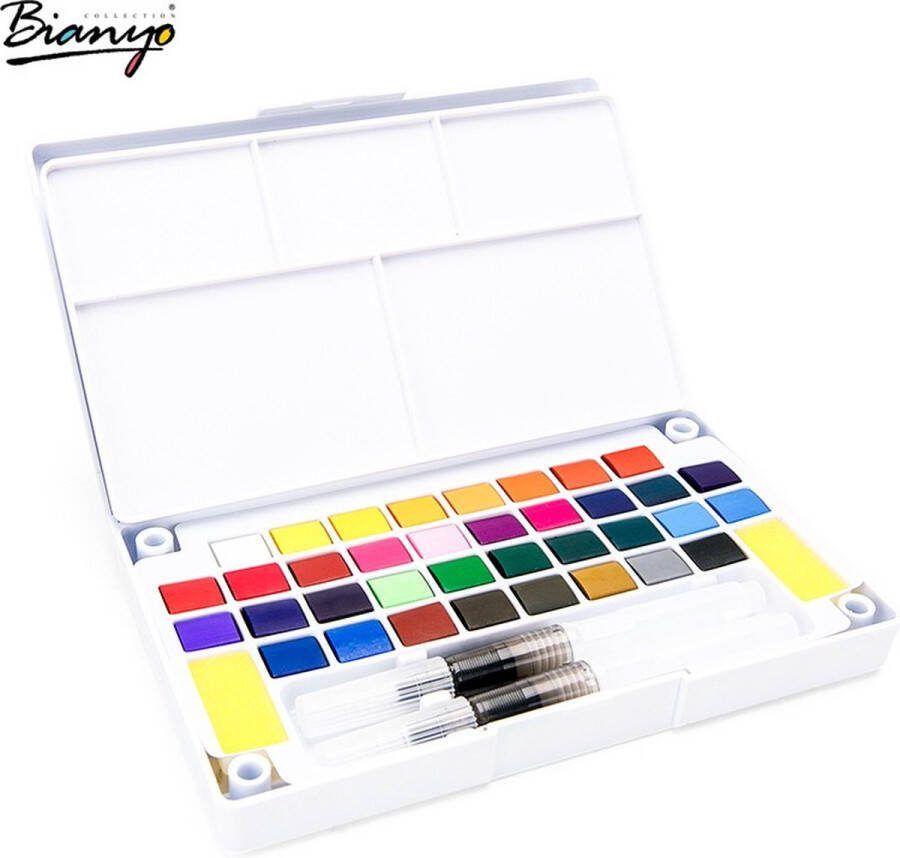 WVspecials Professionele Aquarelverf met 36 kleuren 36 Kleuren Aquarelverf voor volwassen Penseelstiften Aquarelverf set Waterverf Hobby Verf Professionele Waterverf Inclusief 2 water brush pennen