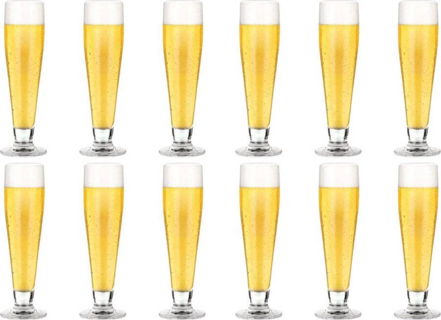 Professionele Bierglazen (12 stuks) 260ml (Met Voet) Bierglas Bier Glas 26cl 0.26L Pils Glazen set Hoogwaardige Kwaliteit Vaasje Speciaal Bier Weizen