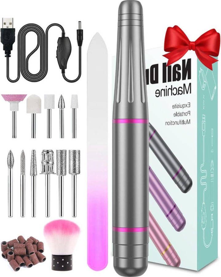Professionele Elektrische Nagelvijl Nagelboor 11 Boortjes Trillingsarm 20000 RPM Instelbare Snelheid Mini Manicure Pedicureset voor Beginners Nail Tech Salon DIY Nagelvijl elektrisch