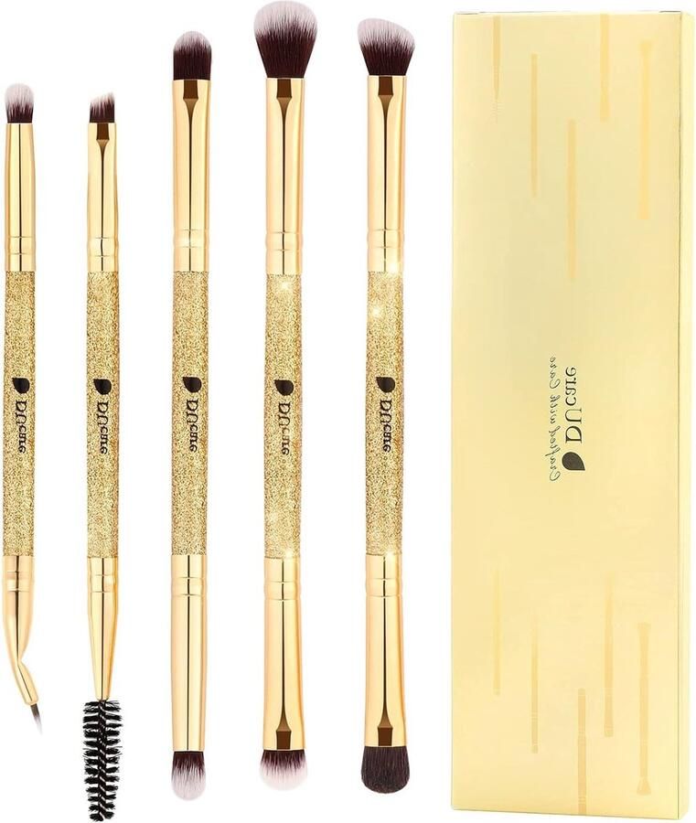 Professionele Gouden Glitter Oogschaduw Borstel Set Duo End Eye Make-up Borstels 5 Stks Reizen Set voor Concealer Wenkbrauw Wimper Oogvoeringen Blending