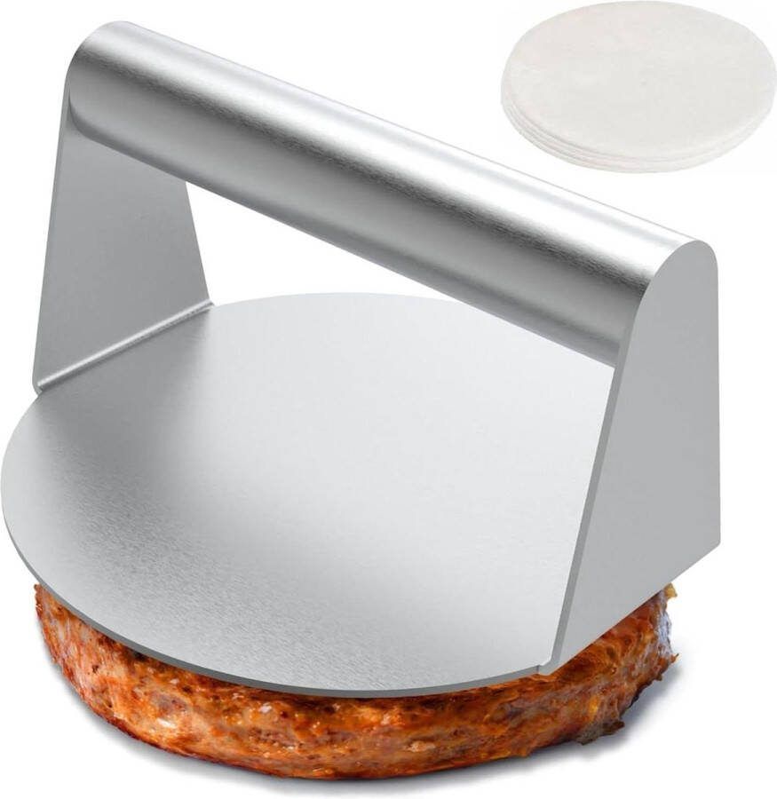 Professionele hamburgerpers 14 cm Roestvrij staal Flat Top Grill Inclusief 200 waspapier smash burger