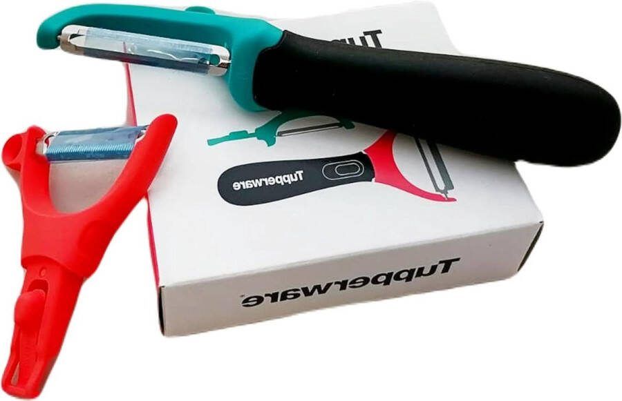 Professionele handmatige schiller met 2 opzetstukken Click System universele dunschiller petrol zalm zwart
