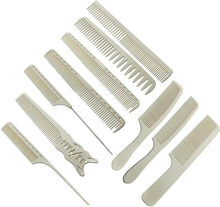 Professionele hittebestendige kam set van 8 stuks wit zwart antistatisch barber carbon