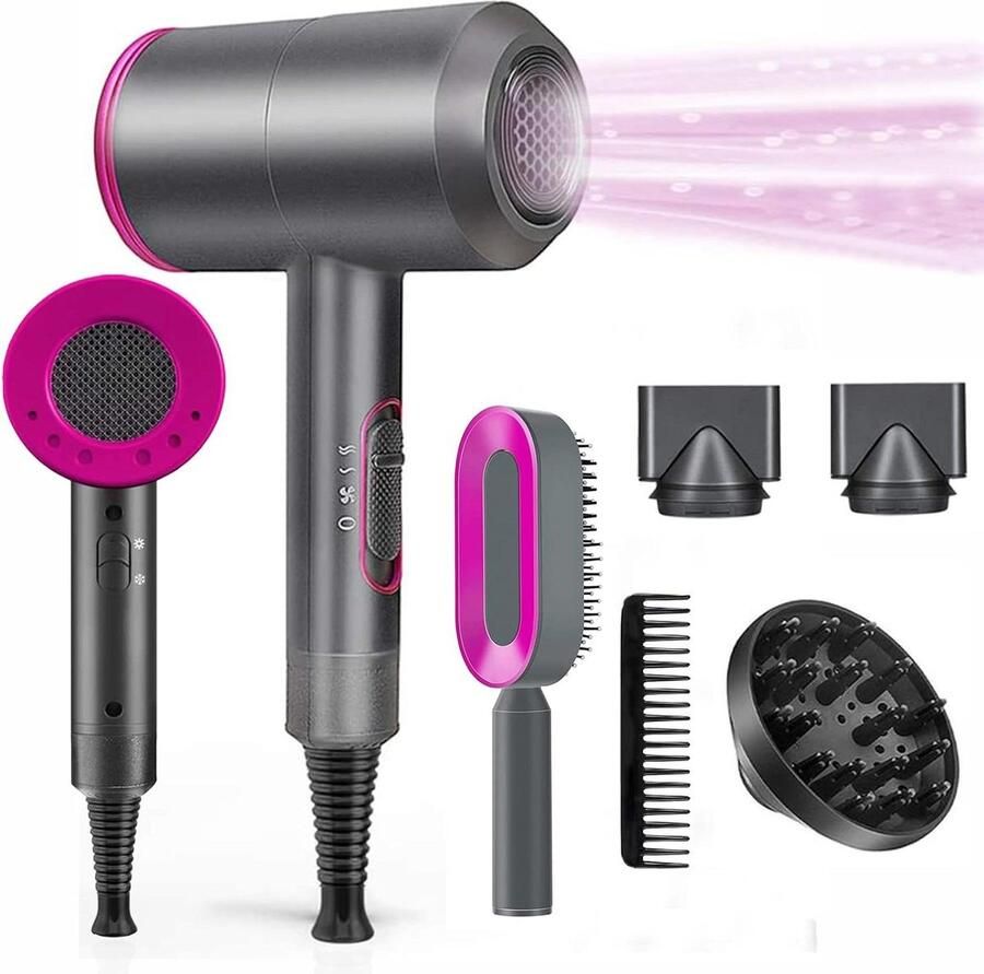 Professionele Ionen Föhn AC-motor 1800 W Sneldrogende Haardroger met 3 Warmte-instellingen Koude Luchtknop 1 Diffuser 2 Concentratoren 2 Kammen voor Vrouwen en Mannen Haardroger