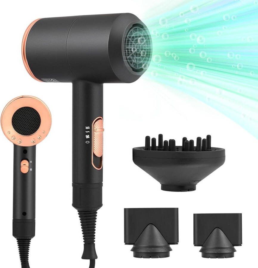 Professionele ionische haardroger 2000 W met diffuser sneldrogend 120.000 rpm hoge snelheid voor salon en thuis goud Haardroger