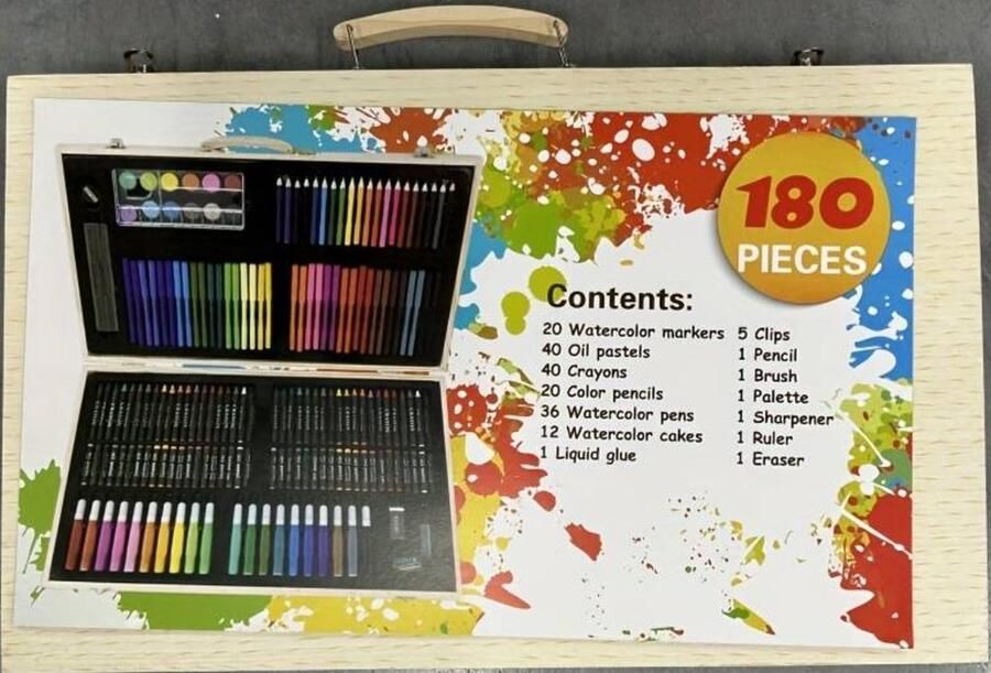 Professionele Kleurpotloden 180-Delig in houten koffer Voor Volwassenen en kinderen vanaf 3 jaar
