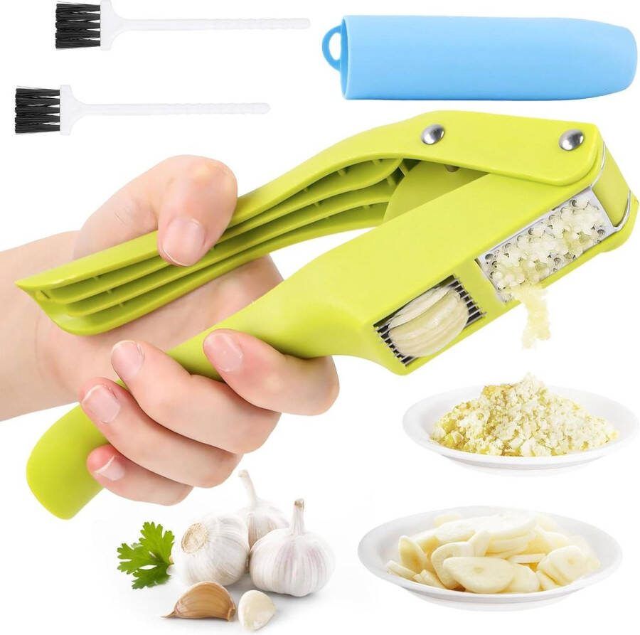 Professionele knoflookpers 2-in-1 knoflooksnijder met knoflookschiller voor knoflook en gember