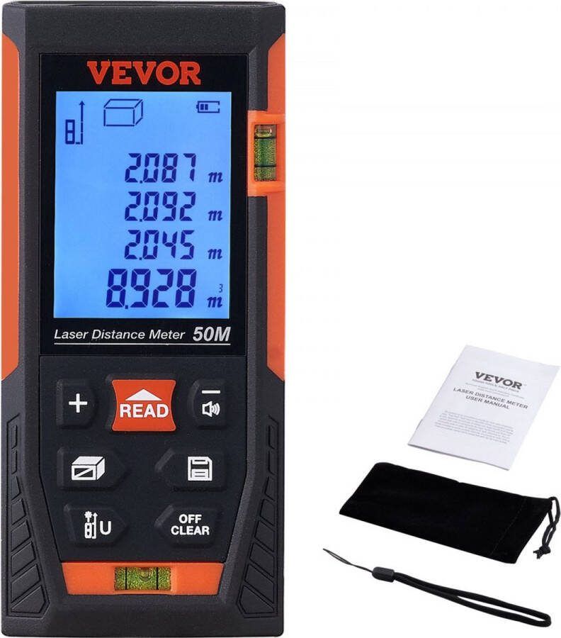 Dakta professionele laserafstandsmeter afstandsmeter (2 LCD-display oppervlakte afstand volume Pythagoras max. meetbereik: 50 m nauwkeurigheid: ±1 5 mm 2x 1 5 V batterijen beschermhoes)