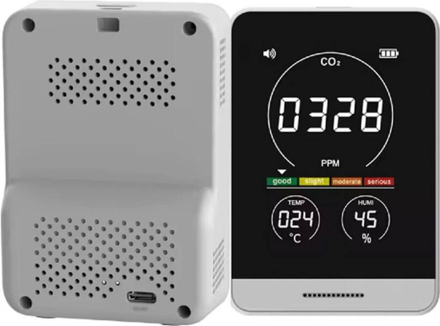 Professionele Luchtkwaliteitmeter Draagbaar 5 in 1 LCD Scherm Monitor Oplaadbaar + USB Kabel