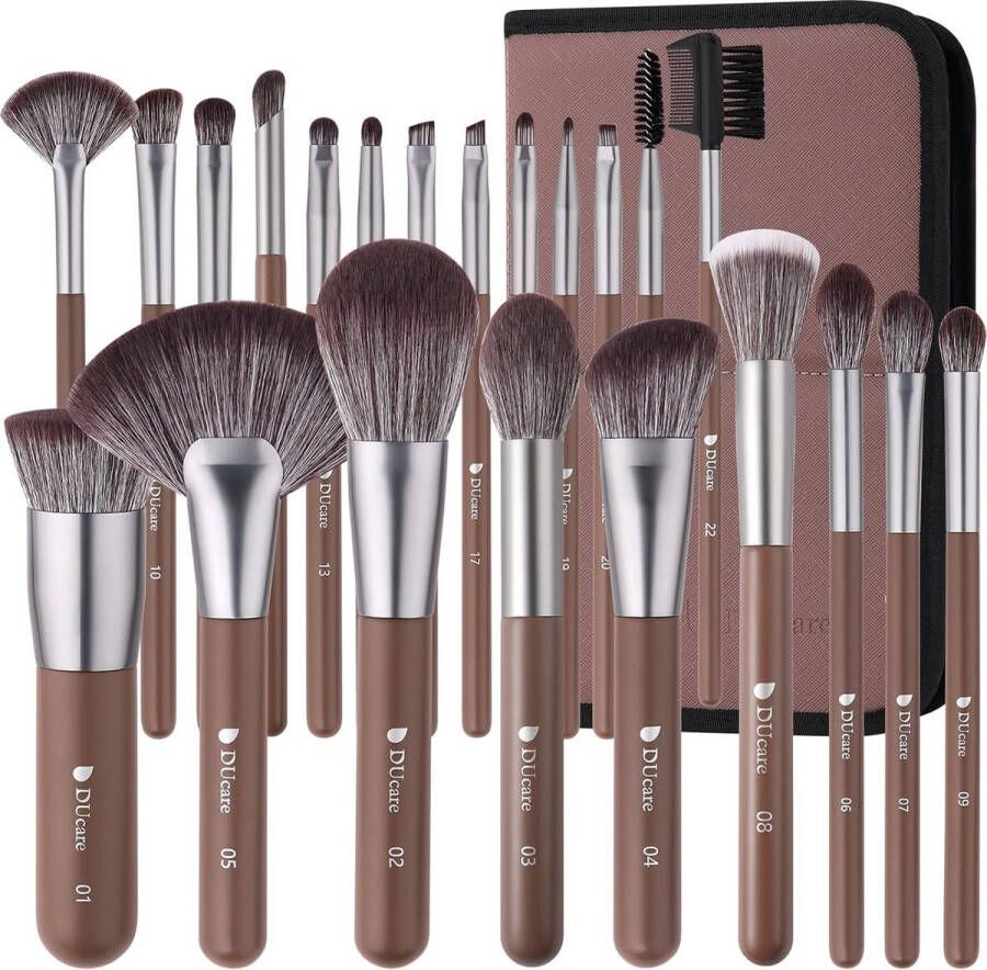 Professionele make-up kwastenset 22-delig met luxe make-up tasje premium synthetische make-up kwastenset houten handvat foundation kwast contour rouge concealer oogschaduw kwast met geschenkdoos