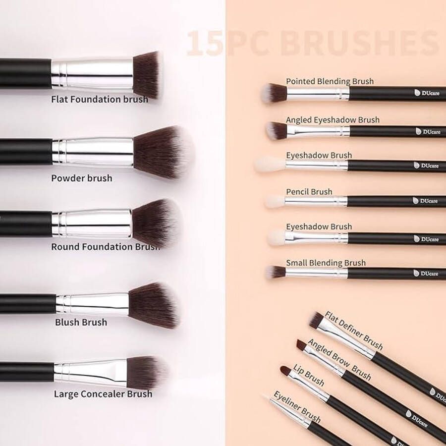 Professionele make-up-kwastenset eersteklas synthetische kwasten voor poeder vloeibare crème gezicht oogschaduw cosmetische kwast 15