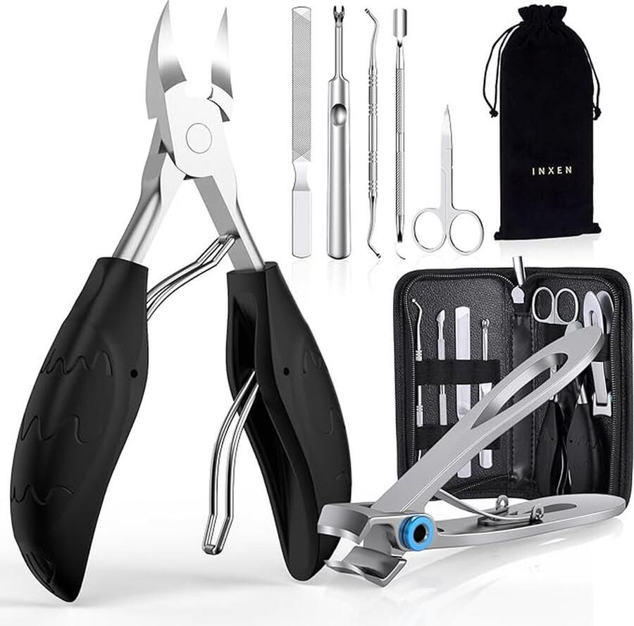 Professionele Manicure Nagelknippers Set Roestvrijstalen Manicure Nagelknippers Scherpe Teennagelknippers voor Dikke en Ingegroeide Teennagels Manicure Pedicure Kit Met Nagelschaartje Zwart
