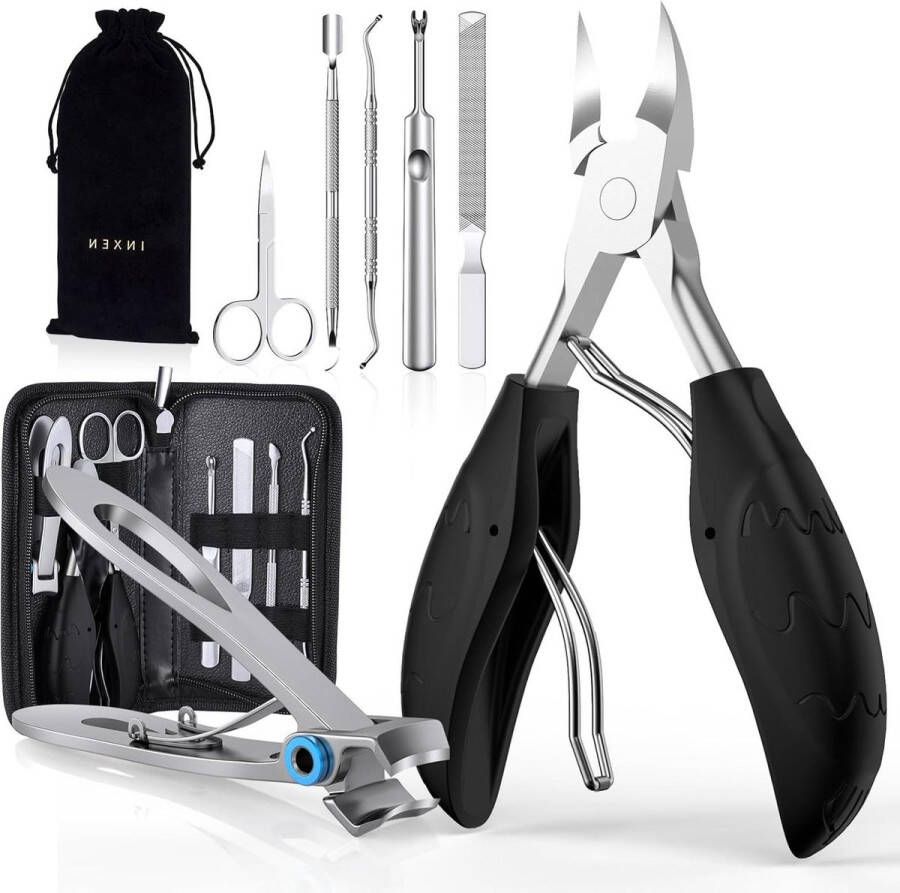 Professionele Manicure Nagelknippers Set Roestvrijstalen Scherpe Teennagelknippers Dikke en Ingegroeide Teennagels Manicure Pedicure Kit Nagelschaartje Zwart Nagelknipper