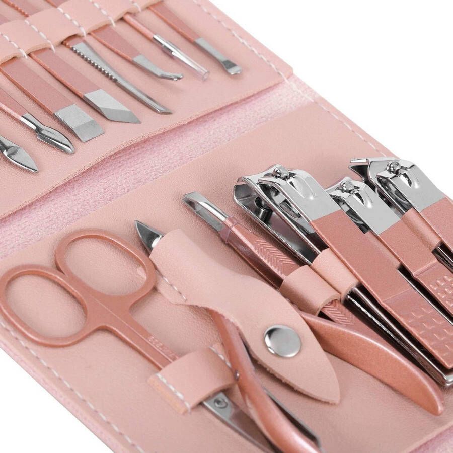 Professionele Manicure Set 16 stuks Manicureset Nagelset Nagelknipper Kit Roestvrij Staal Nagelverzorgingsset met Luxe Lederen Etui