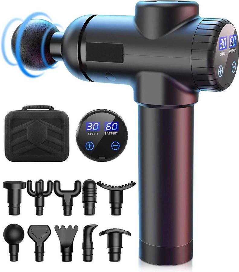 Professionele Massage Gun Krachtig 10 Opzetstukken Inclusief Opbergkoffer Massage Pistool Voor Snel Herstel Draagbaar Sport & Relax Zwart