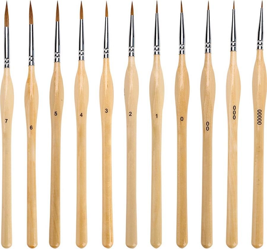 Professionele Penselenset Set van 11 Kwasten Miniatuur Penselen Schilderen Dunne Kwast Hobby Acquarel Waterverf Acryl Olieverf Modelbouw