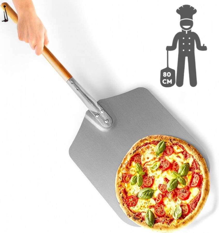 Professionele Pizzaschep (XL) 80 cm Hout Aluminium Ophangbaar Hoogwaardige Kwaliteit Houten Handvat Pizzaspatel Voor BBQ & Oven