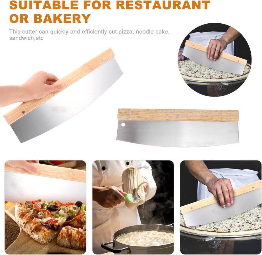 Professionele pizzasnijder met houten handvat en 32 cm scherp roestvrijstalen mes broodsnijder snijder voor pizza cake vanille