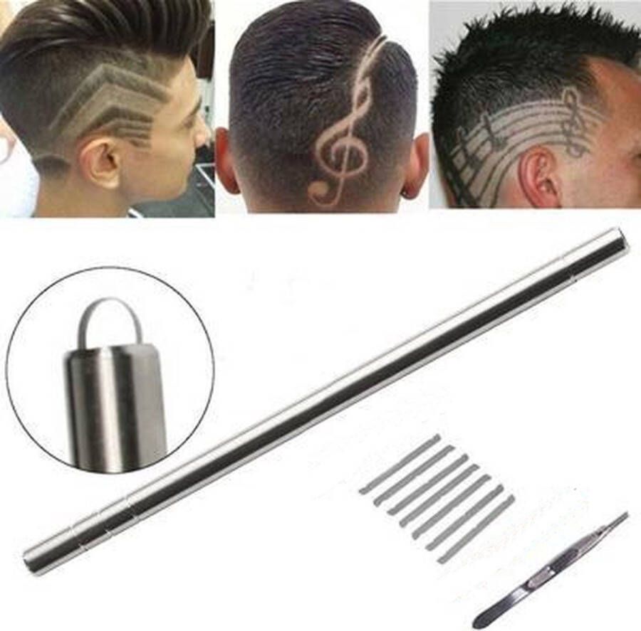 Merkloos Sans marque Professionele razor pen Haar tattoo figuren Incl. 10 messen Wenkbrauw epileren Met pincet Haar scheren RVS Barbier messen Haar styler trimmer snijder Universeel