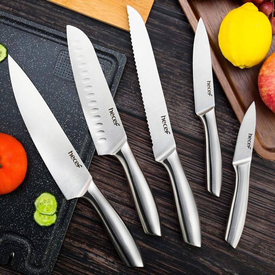 Professionele Roestvrijstalen Keukenmessen Set 5 Delig met Handvat en Messenscheden