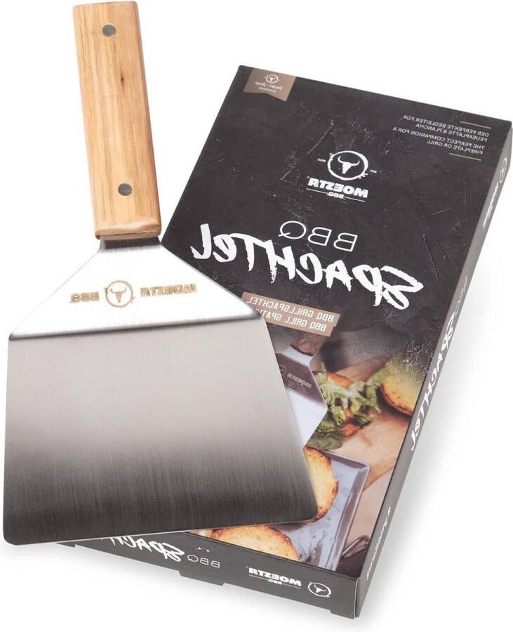 Professionele roestvrijstalen spatel voor BBQ Disk vuurplaat of keuken met houten handvat. Plancha Bbq