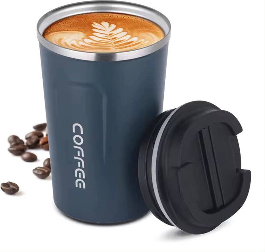 Professionele RVS Koffiebeker To Go Thermosbeker Theebeker 380ml Blauw