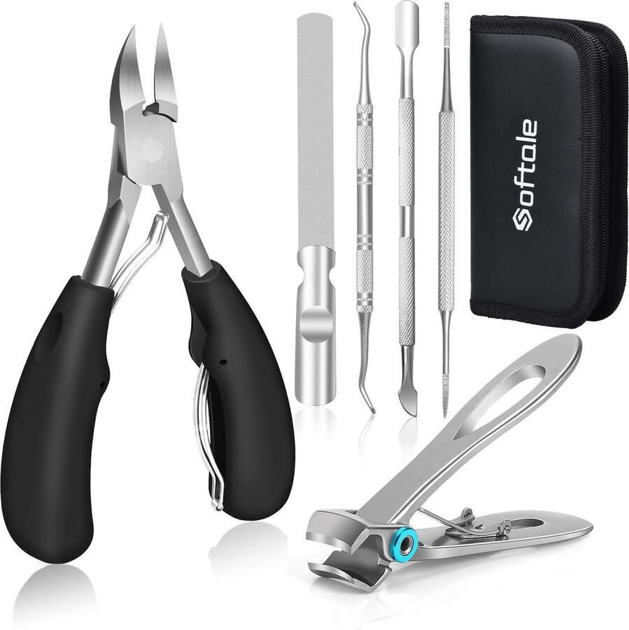Professionele teennagelknipperset superscherpe nagelknipper voor dikke en ingegroeide harde teennagels Roestvrijstalen pedicureknipper nagelknipper Nagelvijl en softgrip nagelschaartje set tas