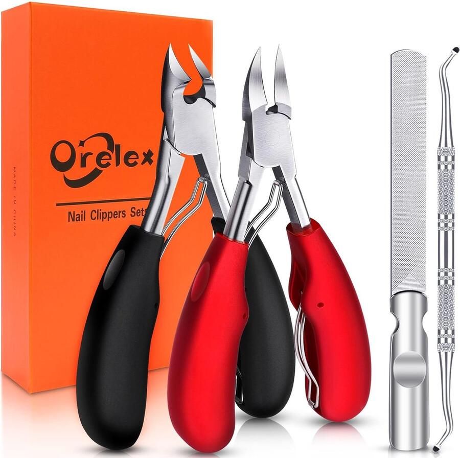 Professionele teennageltangset scherpe nageltang voor dikke en ingegroeide sterke teennagels roestvrijstalen pedicure nagelknipper 4 stuks nagelschaartje groot mes zacht handvat