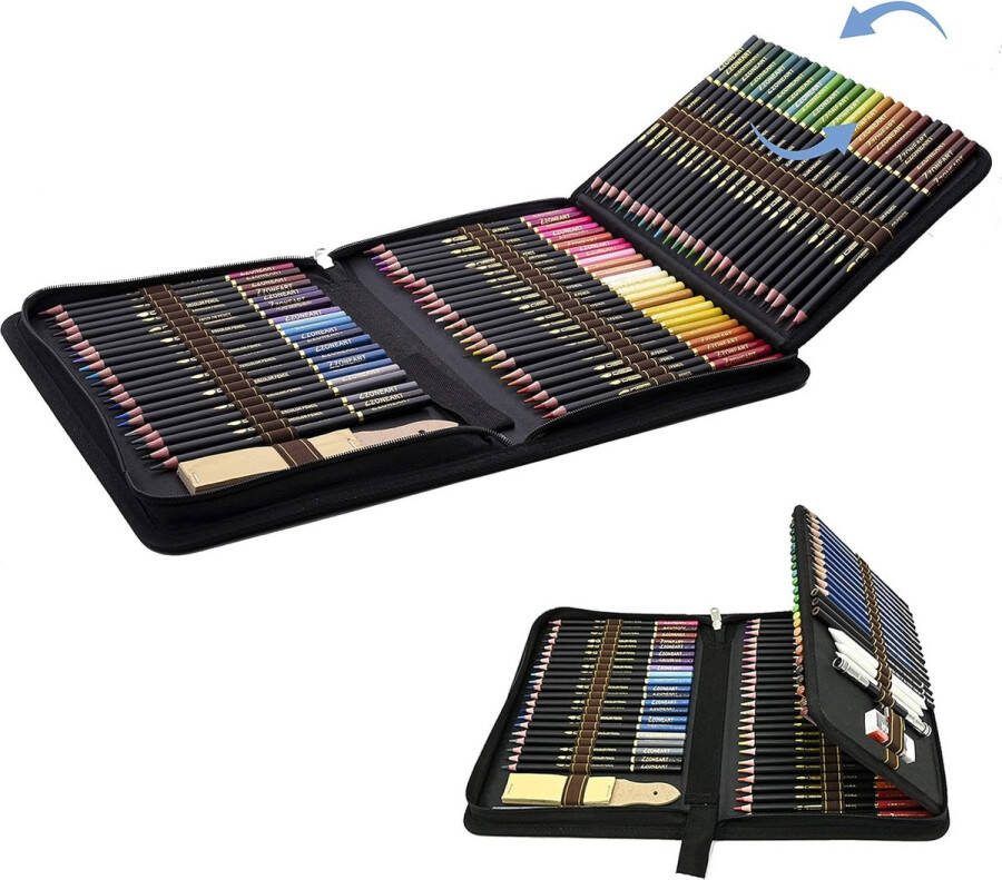 Professionele Tekenset 96-Delige Kleur- & Schetspotlodenset Inclusief Houtskool Grafiet Schetsboek & Accessoires Meerkleurig Perfect voor Kunstenaars en Creatieve Hobbyisten van Alle Leeftijden