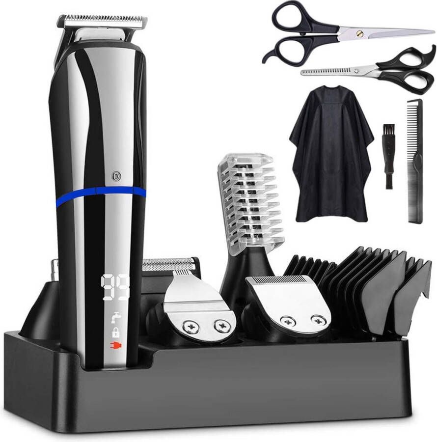 Professionele Tondeuse Mannen Incl. Accessoires Waterdichte Scheerapparaat USB Oplaadbaar Led Display Baardtrimmer Neustrimmer