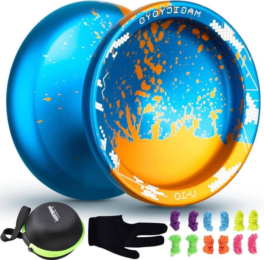 Professionele V10 Unresponsive Yoyo Metalen Jojo voor volwassenen en gevorderden Lange draaitijd Vingerspin-trucks 12 Yoyo snaren Yoyo koffer Yo-yo