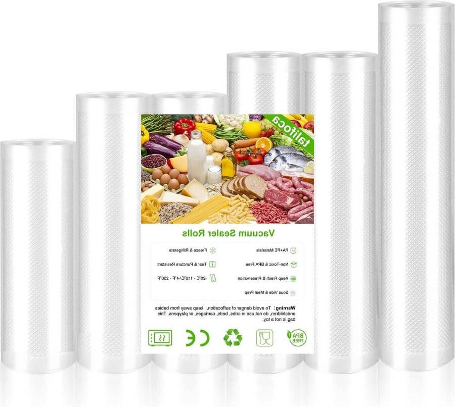Professionele Vacuümzakken 6 rollen 15-20x2-25x2-28x300 cm voor Sous-vide Vacumeerapparaat en Vrieszakken