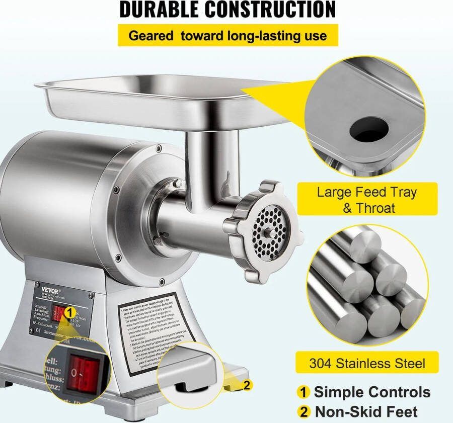 Professionele Vleesmolen Elektrische Vleesmolen Food Chopper Foodprocessor Keukenapparatuur 120 Kg u Vleesmolen Vleesmachine Vlees bereiden Gehaktmolen