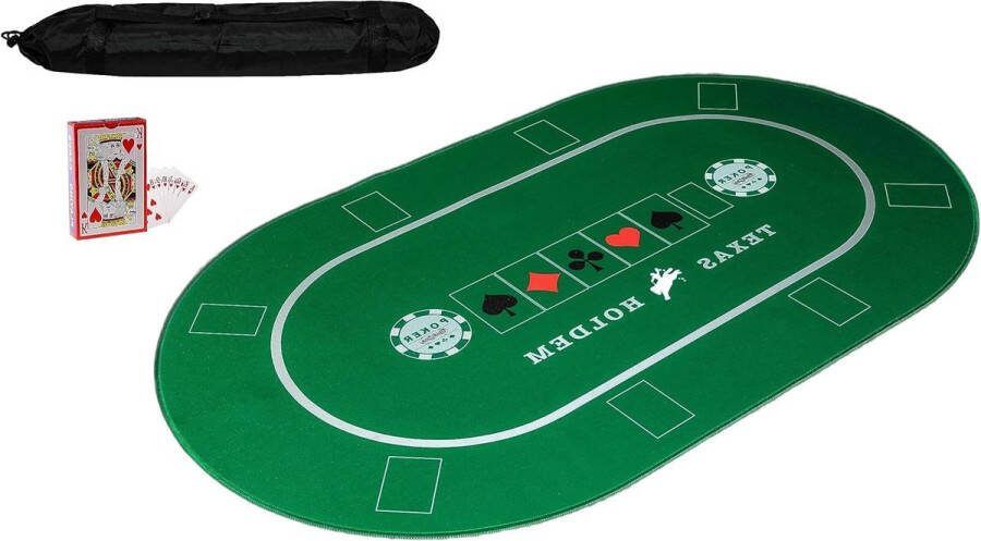 Professionele XXL pokermat 100 x 60 cm + draagtas en kaartenset onderlegger pokertafel groen Pokerset