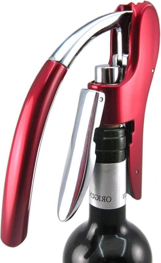 Professionele Zinklegering Power Wijnopener Premium Verticale Hendel Kurkentrekker met Ingebouwde Folie Cutter Ober Flesopeners Kit (Rood) kurkentrekker wijn