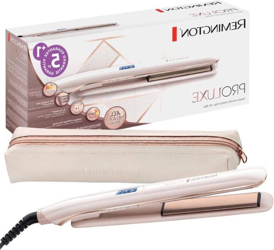 PROluxe stijltang met keramische platen en LCD-scherm ontkrullen in één beweging licht en gemakkelijk glijdend 9 temperatuurinstellingen inclusief etui