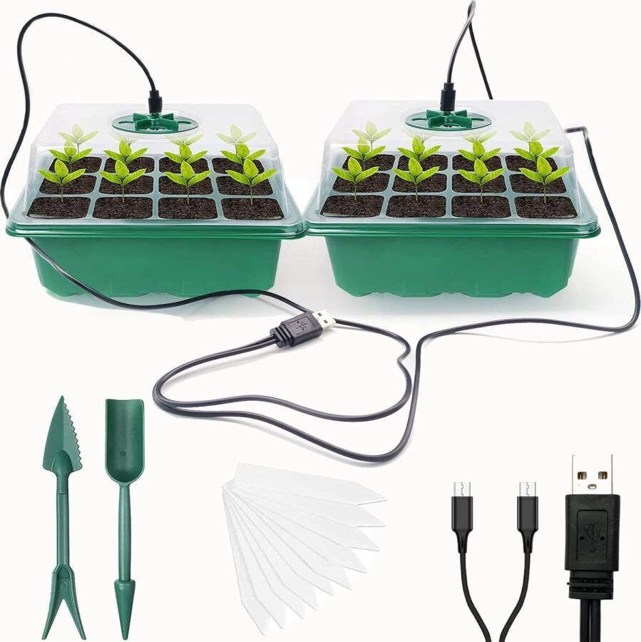 Propagatorset 2 zaadbakjes met lampen en deksels ideale kas voor ontkieming Kweekbak